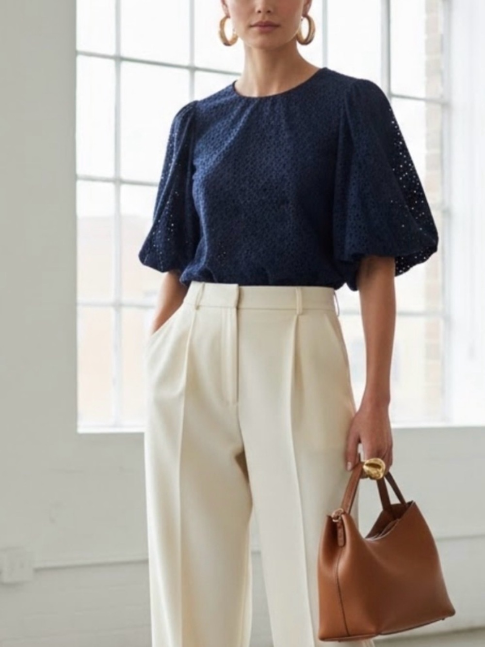 Joes Jeans Navy Blue Eyelet Top XL NWT